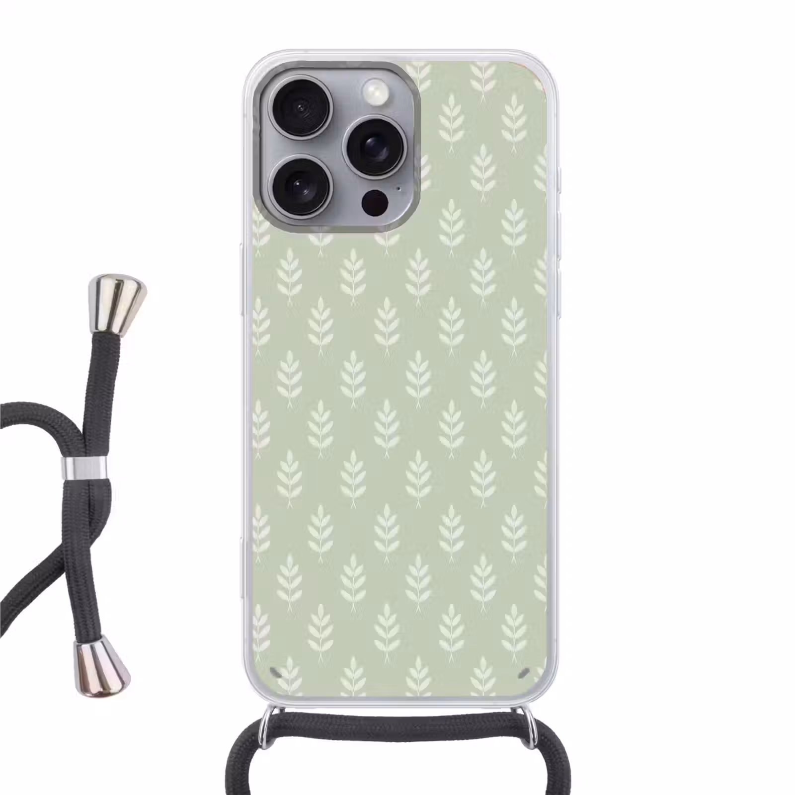 Telefoonhoesje met koord - Saliegroen - Botanisch - Takjes - Minimalistisch - Patroon — 1