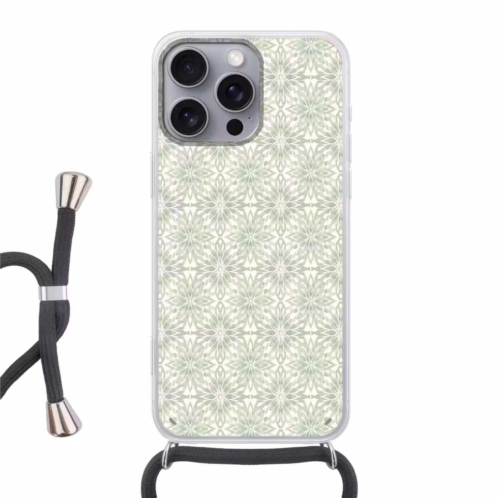 Telefoonhoesje met koord - Saliegroen - Symmetrisch - Mandala - Ornament - Patroon — 1