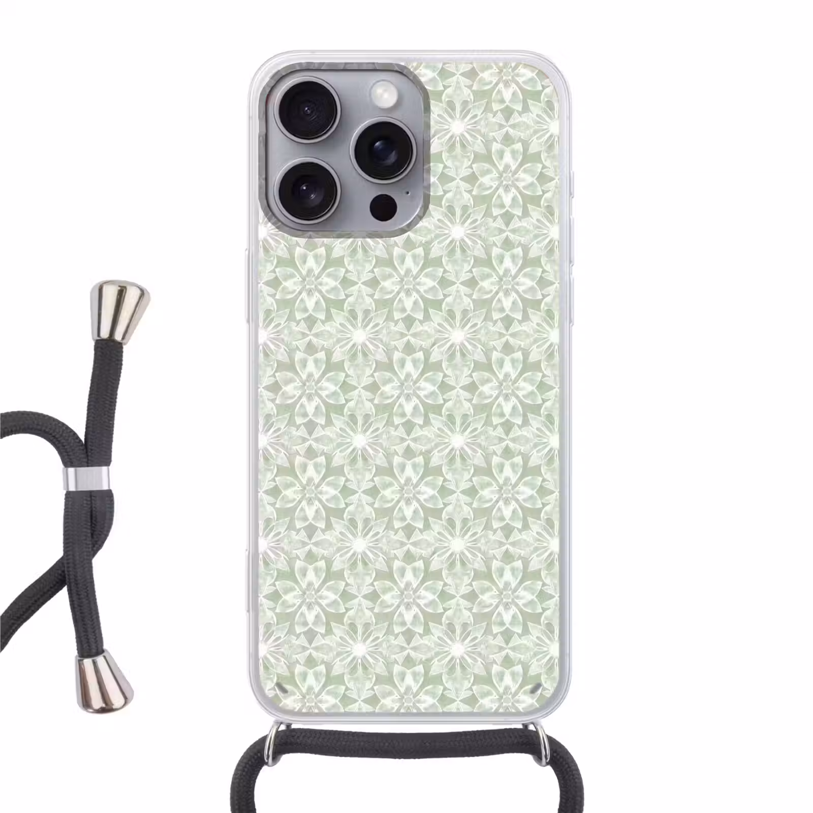 Telefoonhoesje met koord - Saliegroen - Symmetrisch - Mandala - Ornament - Patroon — 1