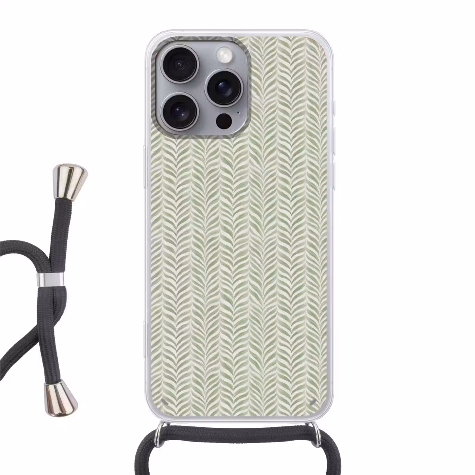 Telefoonhoesje met koord - Saliegroen - Visgraat - Organisch - Penseelstreken - Patroon — 1