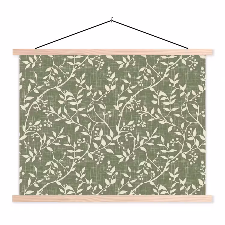 Schoolplaat - Saliegroen - Botanisch - Takken - Besjes - Linnen - Patroon — 1