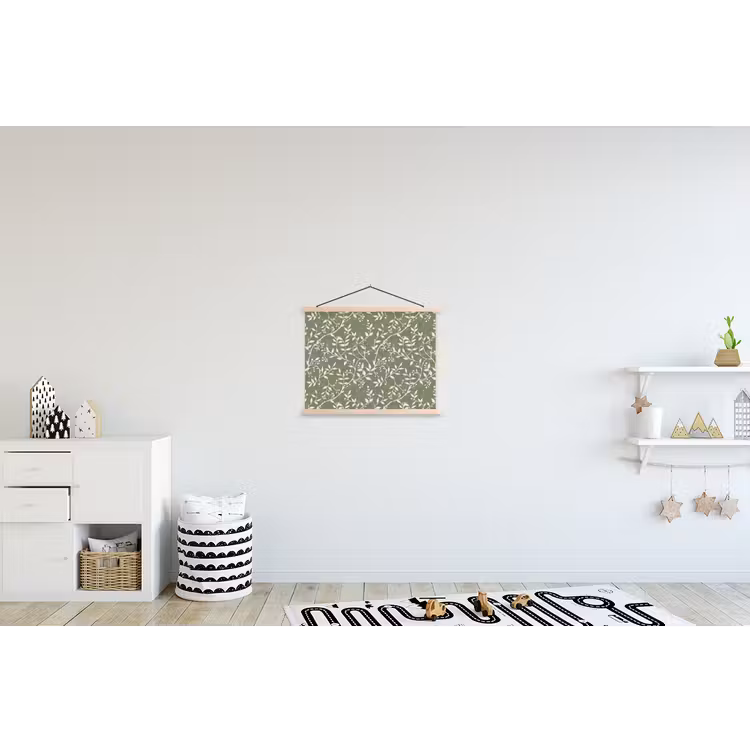 Schoolplaat - Saliegroen - Botanisch - Takken - Besjes - Linnen - Patroon — 3