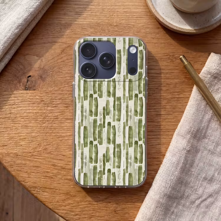 Telefoonhoesje - Groen - Abstract - Penseelstreken - Linnen - Patroon — 2