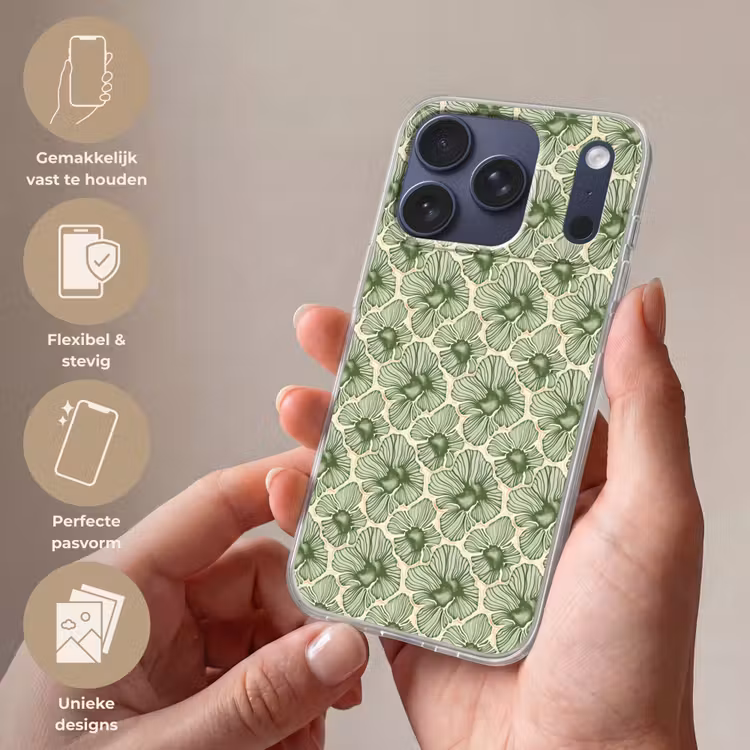 Telefoonhoesje - Groen - Botanisch - Bloemen - Organisch - Patroon — 4