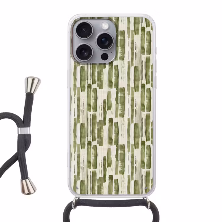 Telefoonhoesje met koord - Groen - Abstract - Penseelstreken - Linnen - Patroon — 1