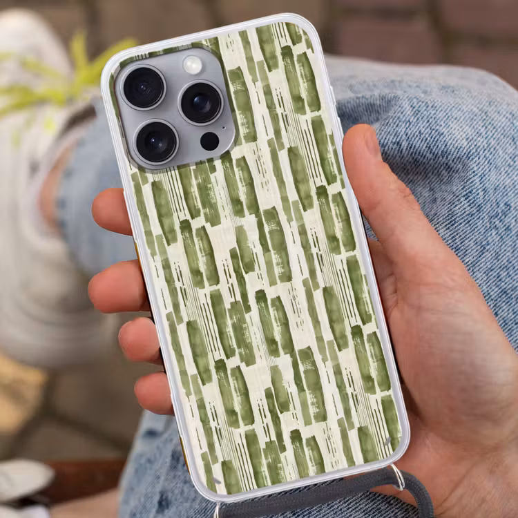 Telefoonhoesje met koord - Groen - Abstract - Penseelstreken - Linnen - Patroon — 2