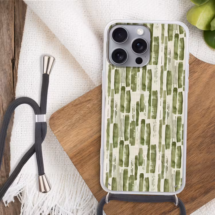 Telefoonhoesje met koord - Groen - Abstract - Penseelstreken - Linnen - Patroon — 3