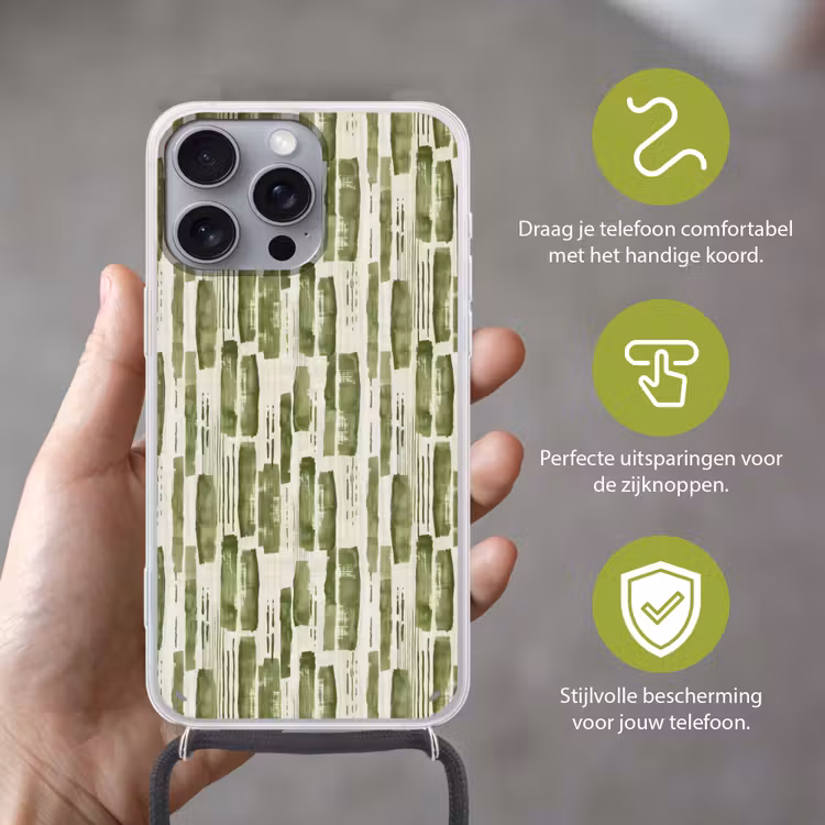 Telefoonhoesje met koord - Groen - Abstract - Penseelstreken - Linnen - Patroon — 4