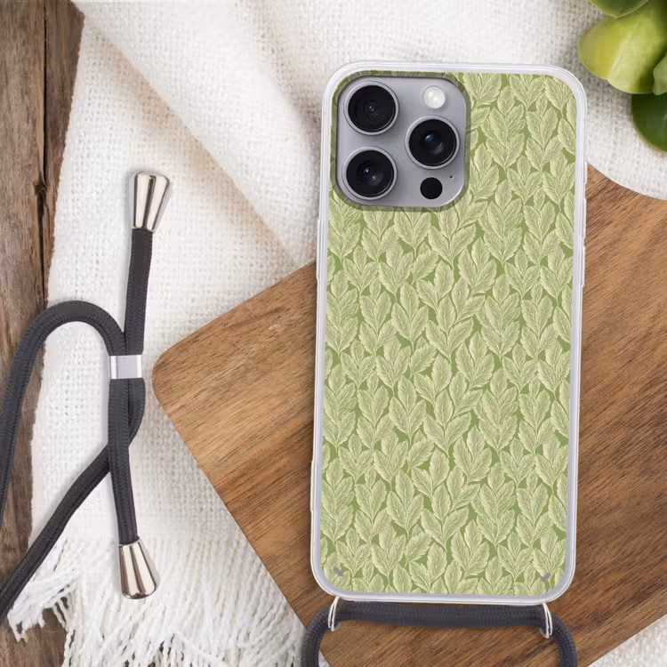 Telefoonhoesje met koord - Groen - Botanisch - Bladeren - Vintage - Patroon — 3