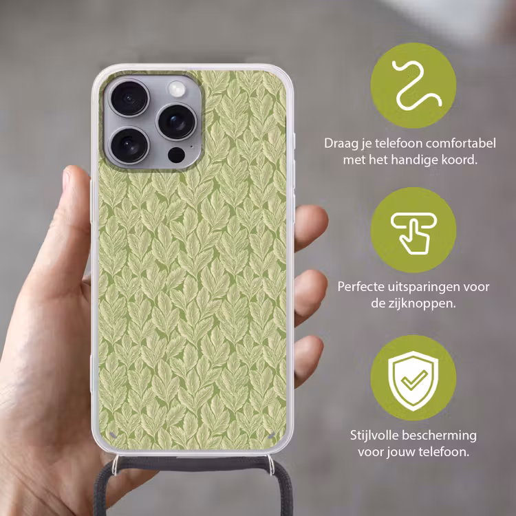 Telefoonhoesje met koord - Groen - Botanisch - Bladeren - Vintage - Patroon — 4