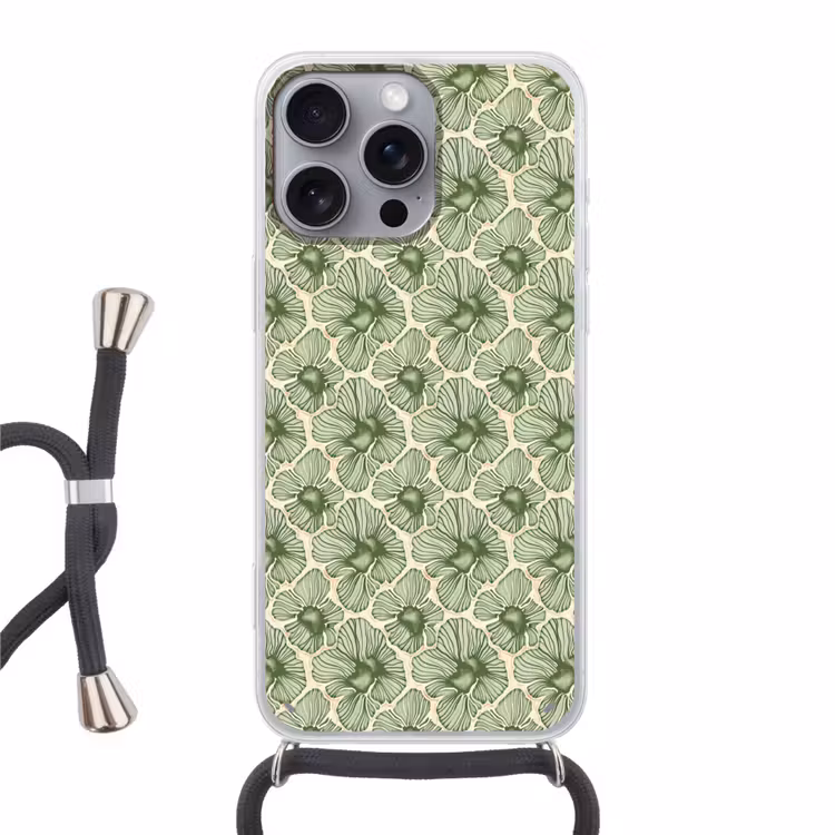 Telefoonhoesje met koord - Groen - Botanisch - Bloemen - Organisch - Patroon — 1