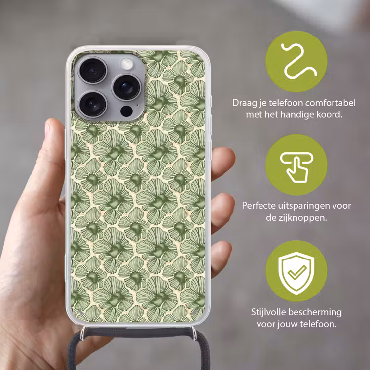 Telefoonhoesje met koord - Groen - Botanisch - Bloemen - Organisch - Patroon — 4
