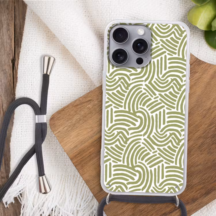 Telefoonhoesje met koord - Saliegroen - Abstract - Bogen - Handgetekend - Patroon — 3