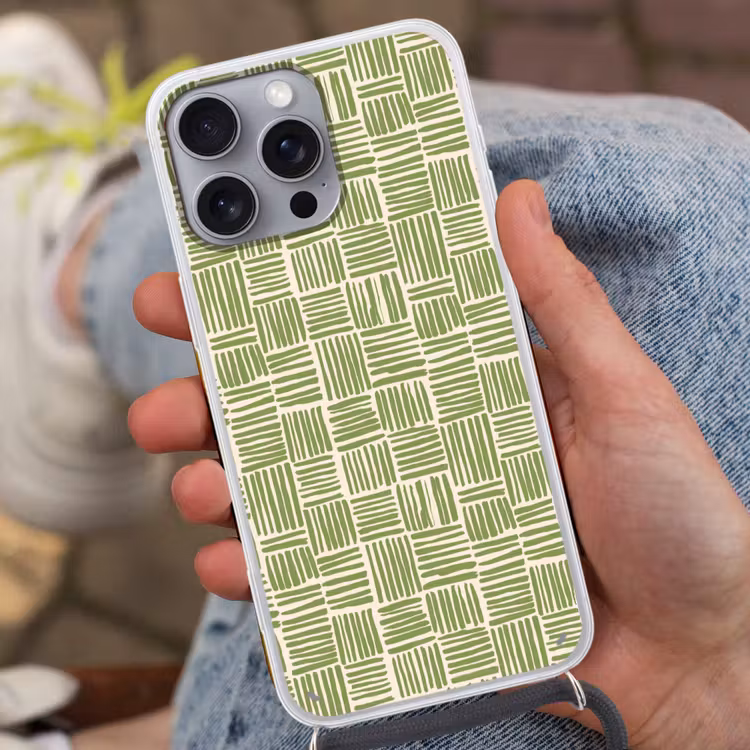 Telefoonhoesje met koord - Saliegroen - Blokken - Handgetekend - Patroon — 2
