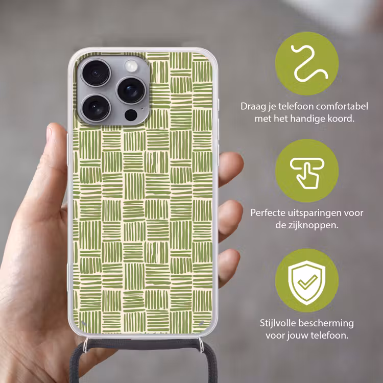 Telefoonhoesje met koord - Saliegroen - Blokken - Handgetekend - Patroon — 4