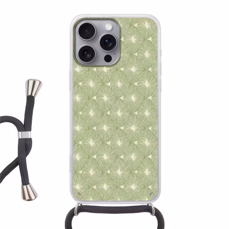Telefoonhoesje met koord - Saliegroen - Botanisch - Ruiten - Organisch - Patroon — 1