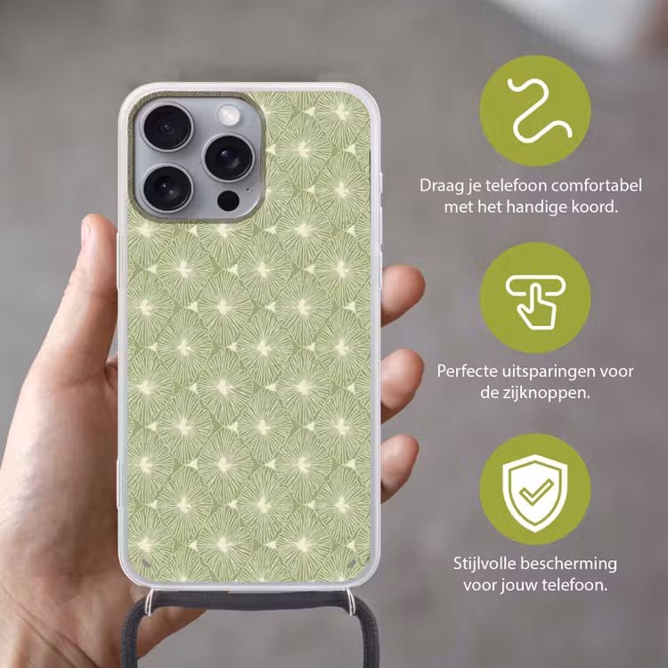 Telefoonhoesje met koord - Saliegroen - Botanisch - Ruiten - Organisch - Patroon — 4