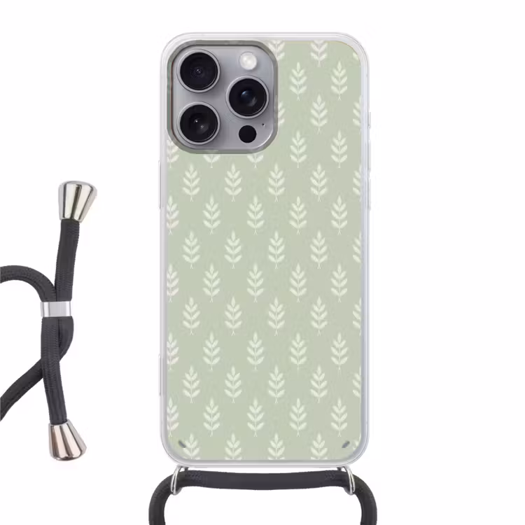 Telefoonhoesje met koord - Saliegroen - Botanisch - Takjes - Minimalistisch - Patroon — 1