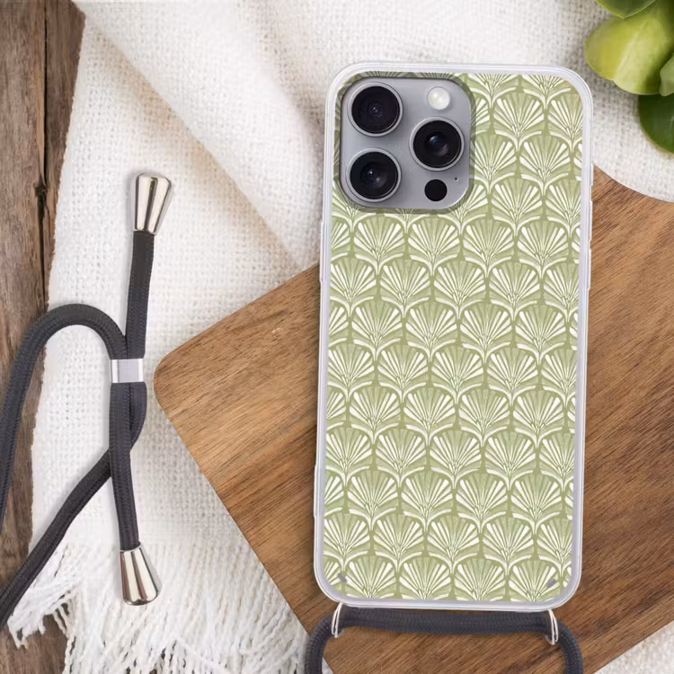 Telefoonhoesje met koord - Saliegroen - Ginkgo Biloba - Waaier - Patroon — 3
