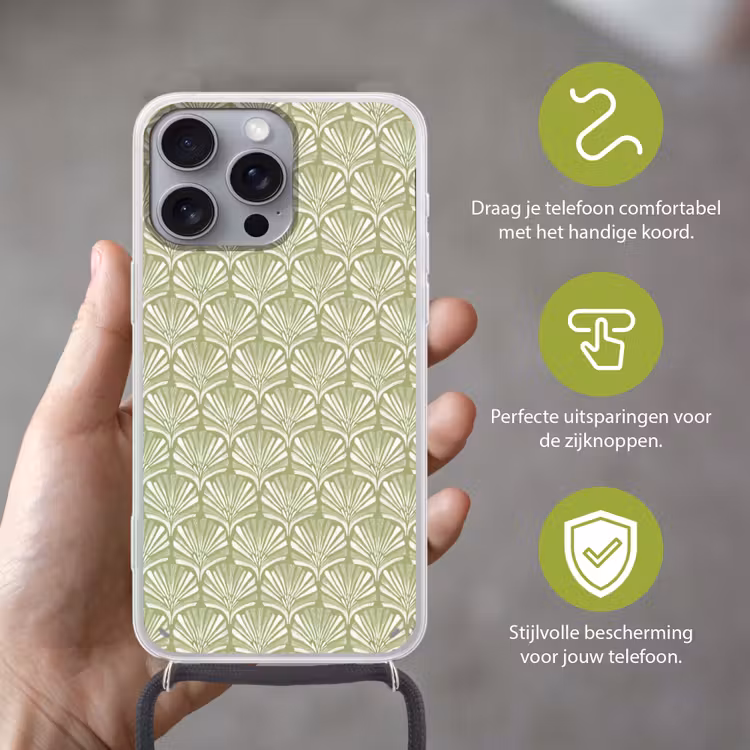 Telefoonhoesje met koord - Saliegroen - Ginkgo Biloba - Waaier - Patroon — 4