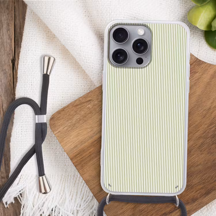 Telefoonhoesje met koord - Saliegroen - Strepen - Minimalistisch - Patroon — 3