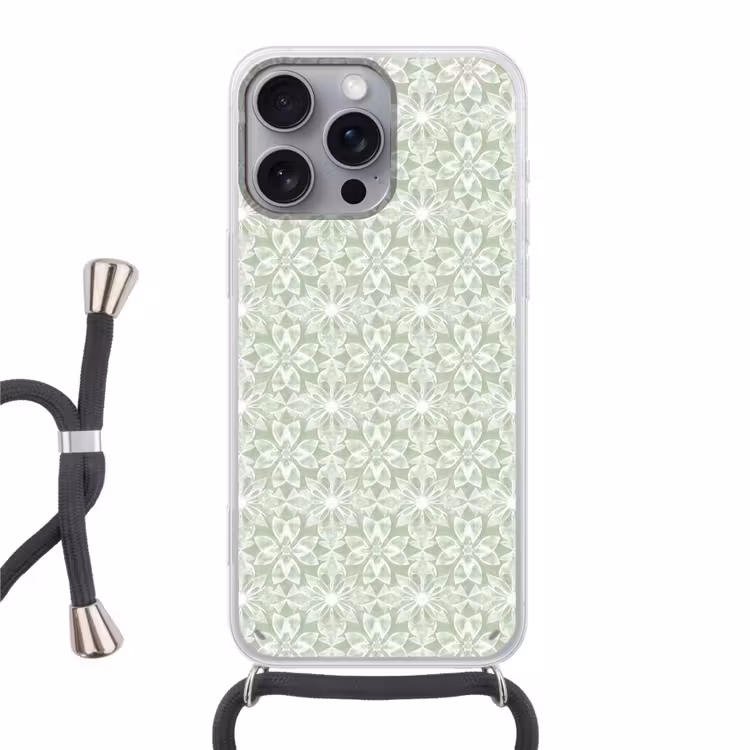 Telefoonhoesje met koord - Saliegroen - Symmetrisch - Mandala - Ornament - Patroon — 1