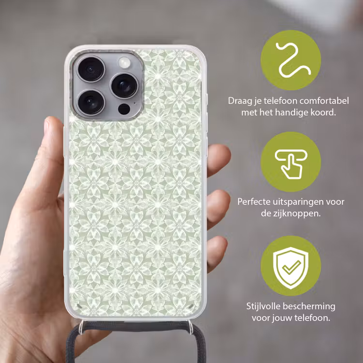 Telefoonhoesje met koord - Saliegroen - Symmetrisch - Mandala - Ornament - Patroon — 4