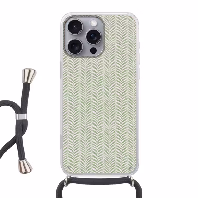 Telefoonhoesje met koord - Saliegroen - Visgraat - Organisch - Penseelstreken - Patroon — 1