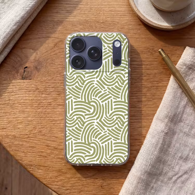 Telefoonhoesje - Saliegroen - Abstract - Bogen - Handgetekend - Patroon — 2