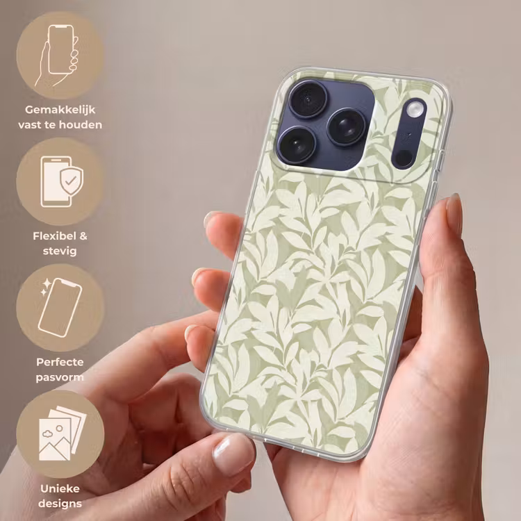 Telefoonhoesje - Saliegroen - Botanisch - Minimalistisch - Patroon — 4