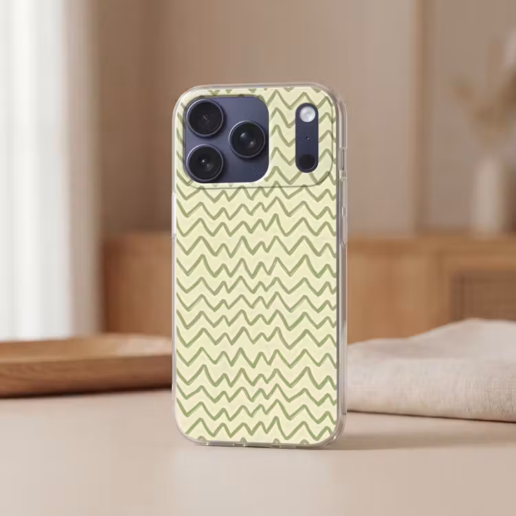 Telefoonhoesje - Saliegroen - Zigzag - Handgetekend - Patroon — 3