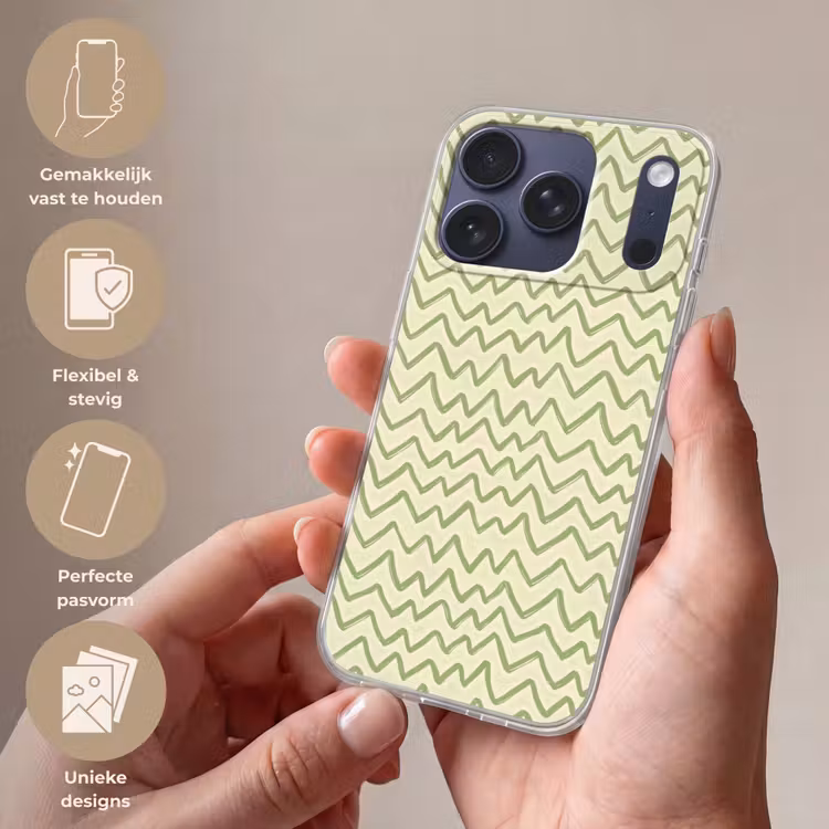 Telefoonhoesje - Saliegroen - Zigzag - Handgetekend - Patroon — 4