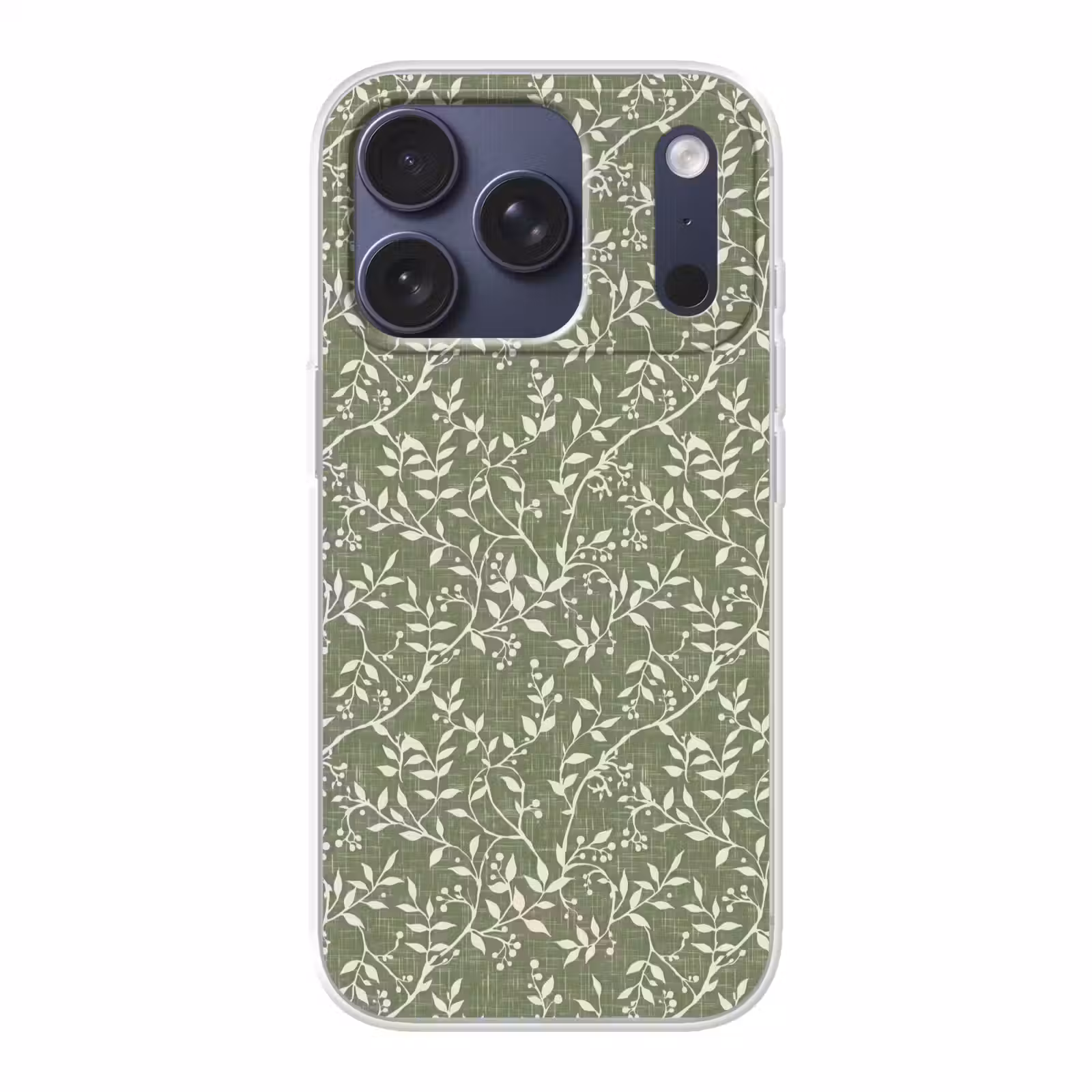 Telefoonhoesje - Saliegroen - Botanisch - Takken - Besjes - Linnen - Patroon — 1