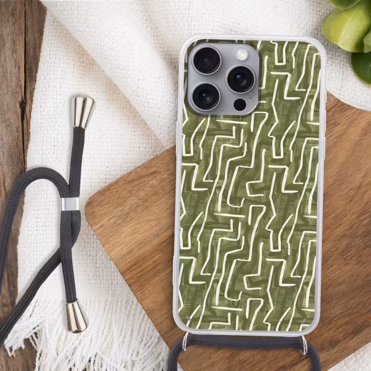 Telefoonhoesje met koord - Groen - Abstract - Penseelstreken - Patroon — 3