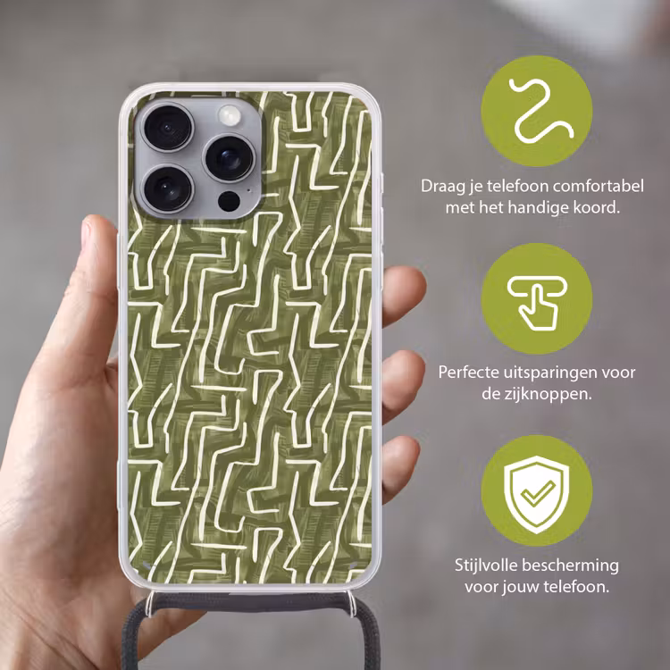 Telefoonhoesje met koord - Groen - Abstract - Penseelstreken - Patroon — 4