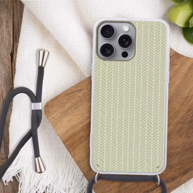 Telefoonhoesje met koord - Saliegroen - Visgraat - Geometrisch - Patroon — 3