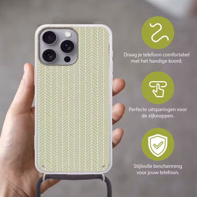 Telefoonhoesje met koord - Saliegroen - Visgraat - Geometrisch - Patroon — 4