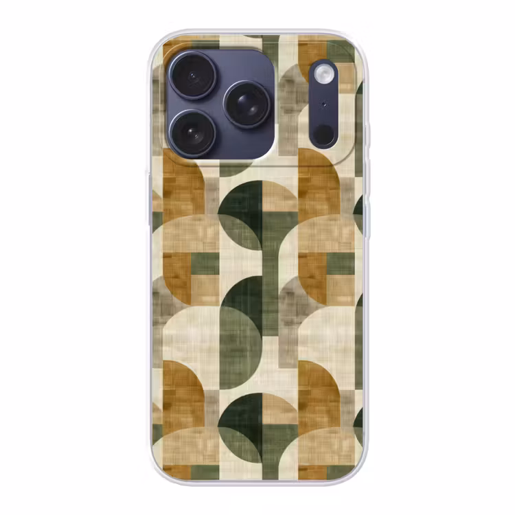 Telefoonhoesje - Olijfgroen - Geometrisch - Abstract - Mid-Century - Linnen - Patroon — 1