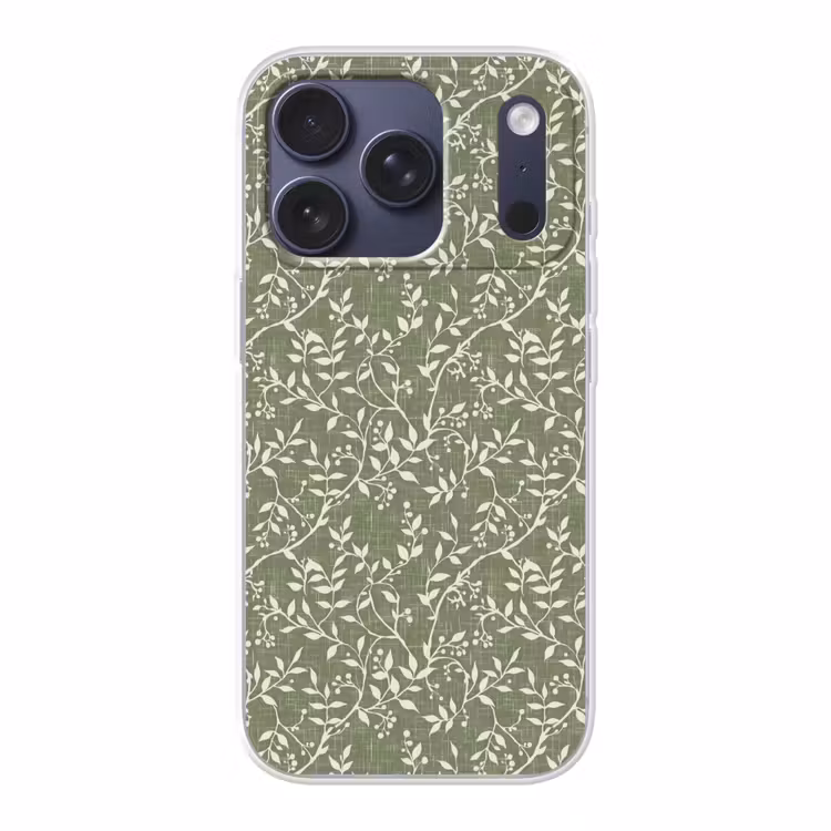 Telefoonhoesje - Saliegroen - Botanisch - Takken - Besjes - Linnen - Patroon — 1