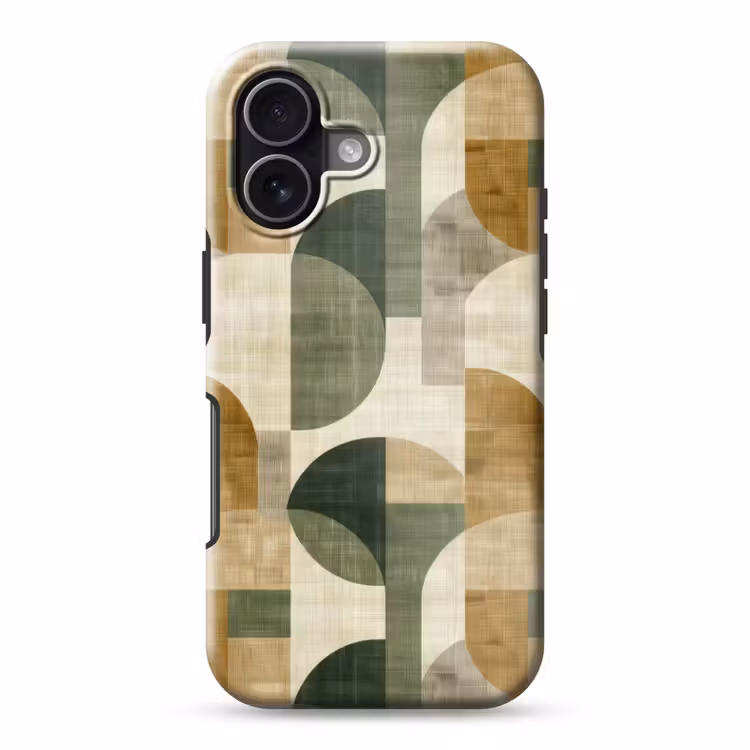 Telefoonhoesje Toughcase - Olijfgroen - Geometrisch - Abstract - Mid-Century - Linnen - Patroon — 1