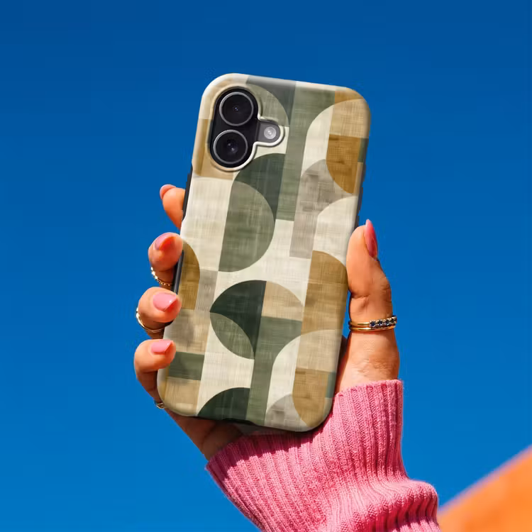 Telefoonhoesje Toughcase - Olijfgroen - Geometrisch - Abstract - Mid-Century - Linnen - Patroon — 2