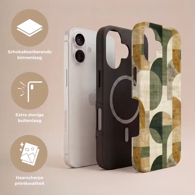 Telefoonhoesje Toughcase - Olijfgroen - Geometrisch - Abstract - Mid-Century - Linnen - Patroon — 3