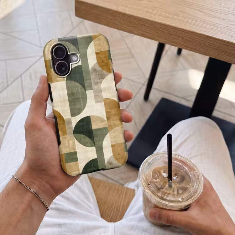 Telefoonhoesje Toughcase - Olijfgroen - Geometrisch - Abstract - Mid-Century - Linnen - Patroon — 4
