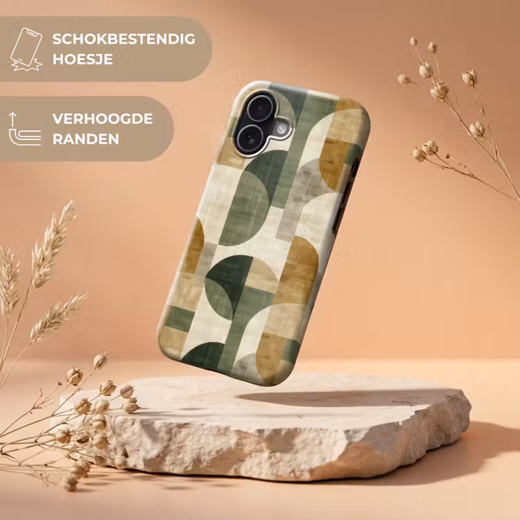 Telefoonhoesje Toughcase - Olijfgroen - Geometrisch - Abstract - Mid-Century - Linnen - Patroon — 5
