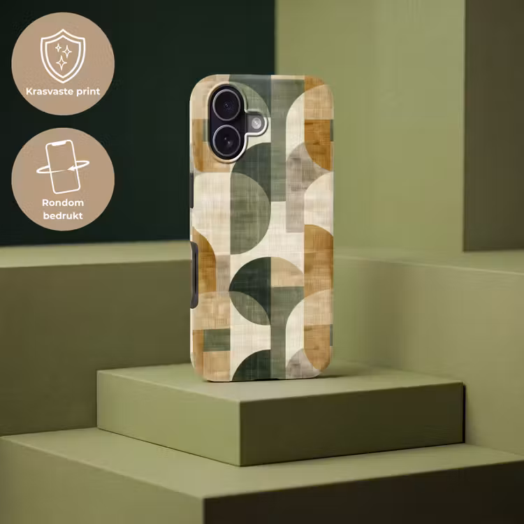 Telefoonhoesje Toughcase - Olijfgroen - Geometrisch - Abstract - Mid-Century - Linnen - Patroon — 7