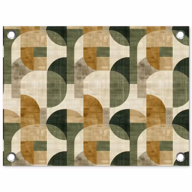 Tuinposter - Olijfgroen - Geometrisch - Abstract - Mid-Century - Linnen - Patroon — 1