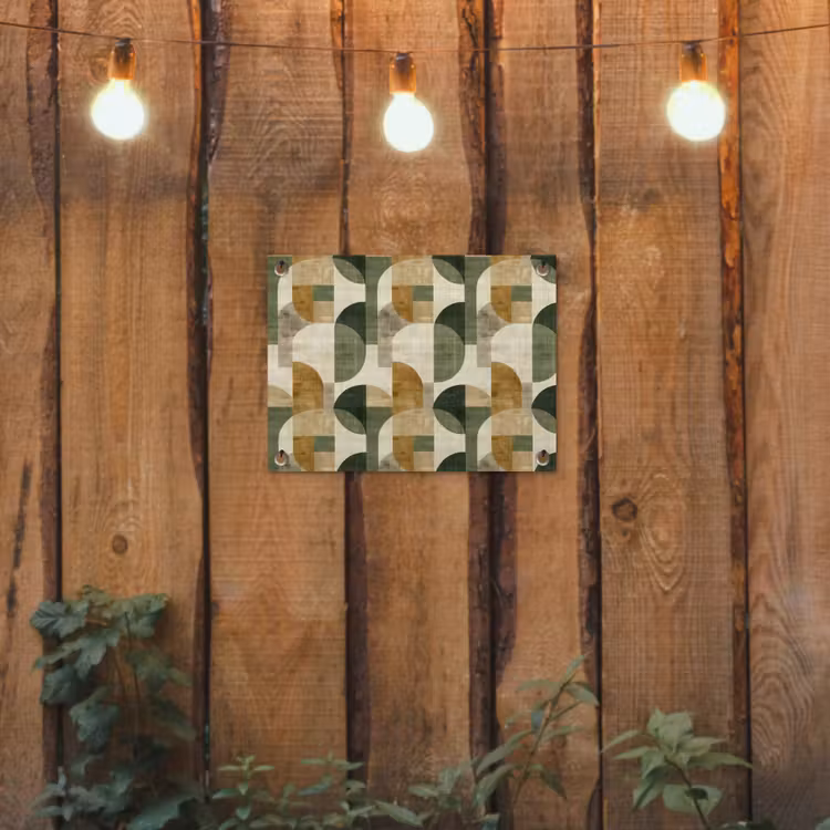 Tuinposter - Olijfgroen - Geometrisch - Abstract - Mid-Century - Linnen - Patroon — 2