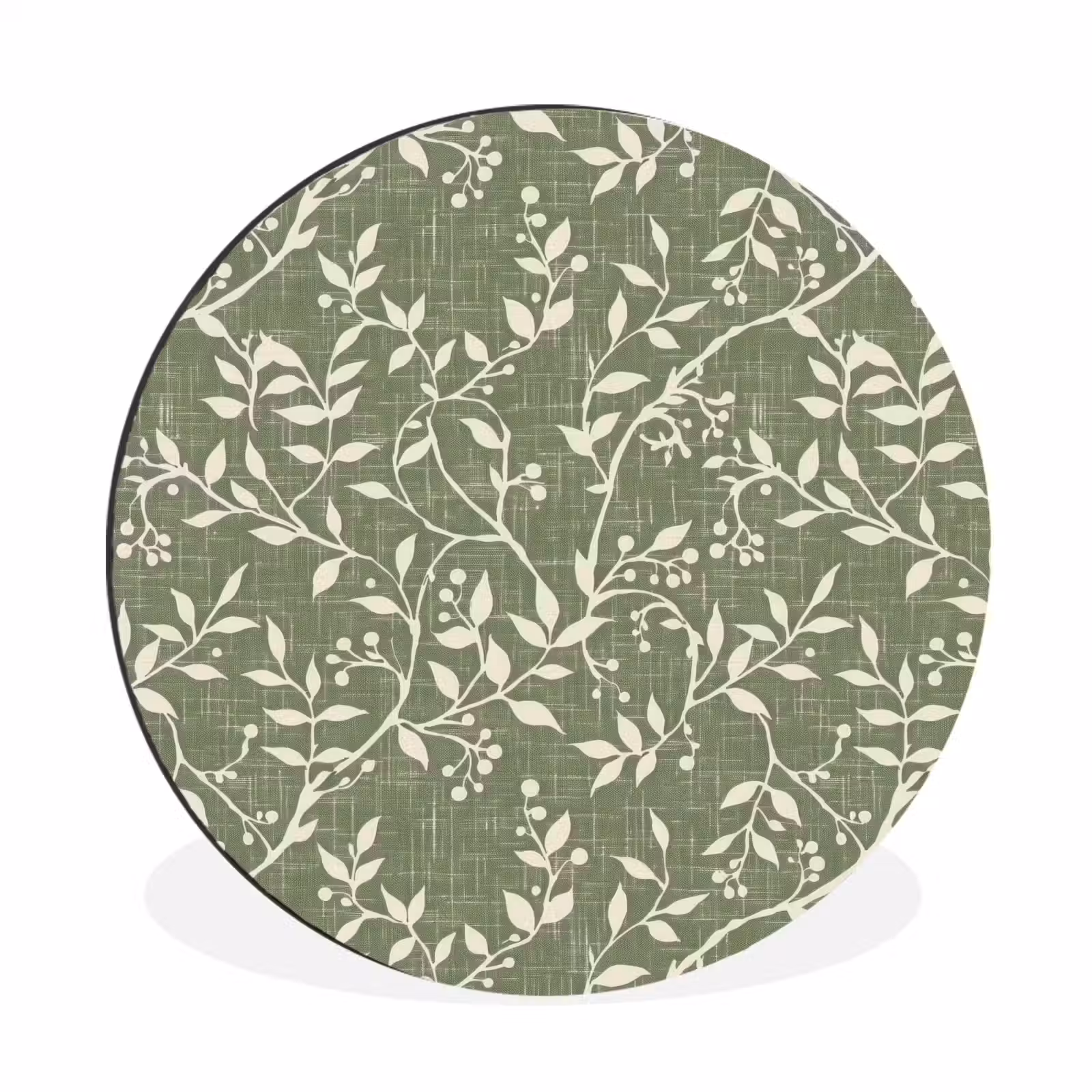 Muurcirkel aluminium - Saliegroen - Botanisch - Takken - Besjes - Linnen - Patroon — 1