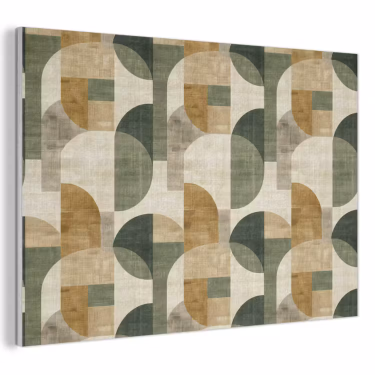 Akoestisch schilderij - Olijfgroen - Geometrisch - Abstract - Mid-Century - Linnen - Patroon — 1