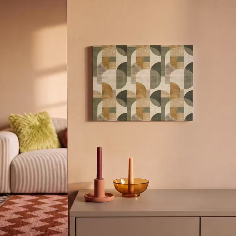 Akoestisch schilderij - Olijfgroen - Geometrisch - Abstract - Mid-Century - Linnen - Patroon — 2